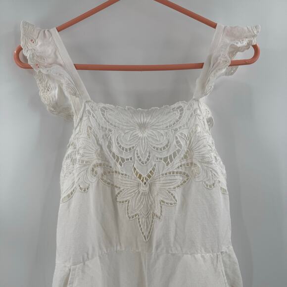 BY ANTHROPOLOGIE Jumpsuit SZ Extra Small NWT Linen Blend Ivory Eyelet Floral - Picture 6 of 16